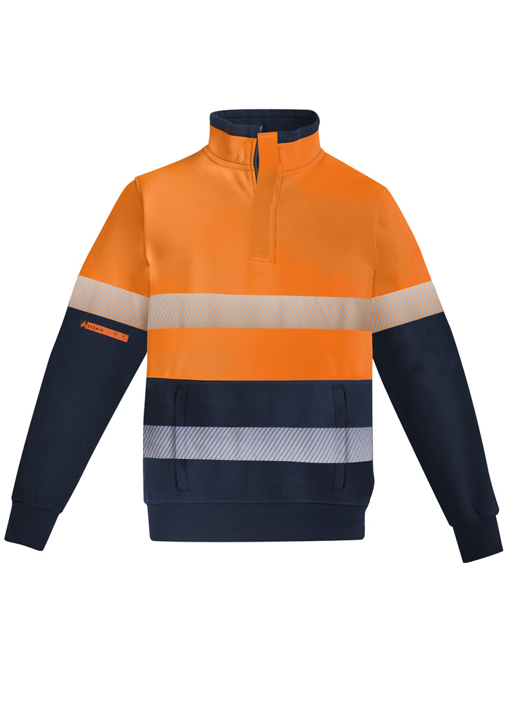 Mens Orange Flame Hi Vis 1/4 Zip Brushed Fleece Pu
