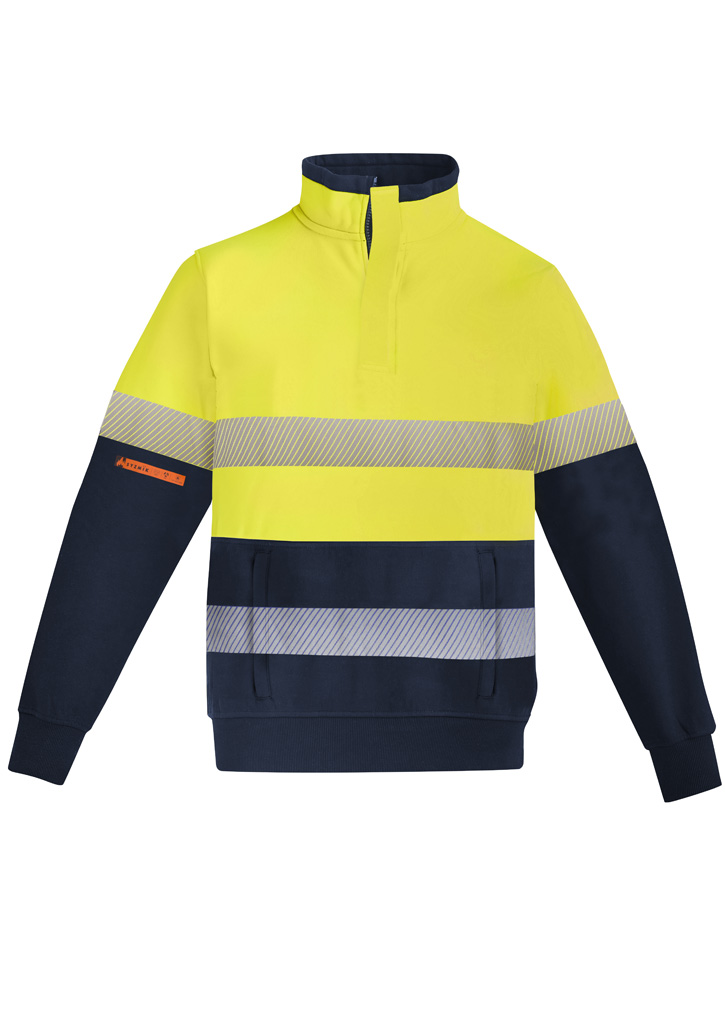 Mens Orange Flame Hi Vis 1/4 Zip Brushed Fleece Pu