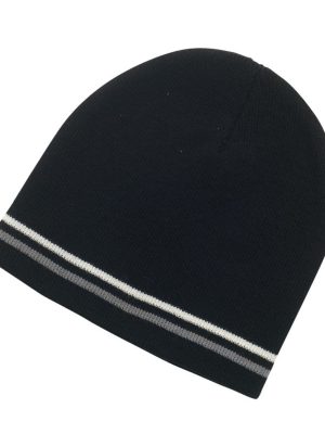 DOUBLE STRIPED BEANIE-BLACK/WHITE/GREY