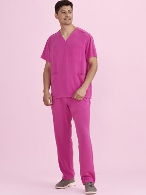 Unisex Pink V-Neck Scrub Pant