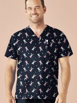 Mens Easter V-Neck Short Sleeve Scrub Top