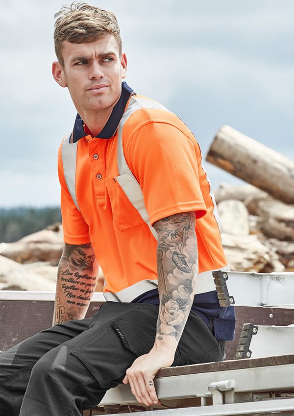 Mens Hi Vis Spliced Short Sleeve Polo - Shoulder T