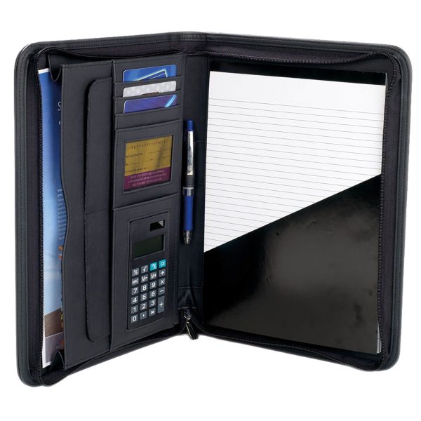 LEATHER A4 COMPENDIUM WITH CALCULATOR