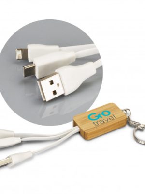 Bamboo Charging Cable Key Ring - Rectangle
