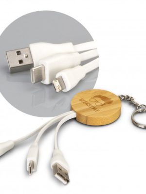 Bamboo Charging Cable Key Ring - Round
