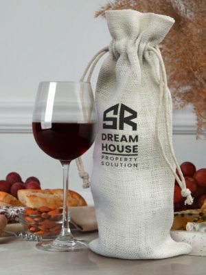 Jute Wine Drawstring Bag