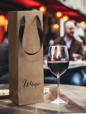 Wine Ribbon Handle Paper Bag