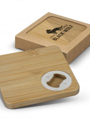 Bamboo Bottle Opener Coaster Set of 2 - Square