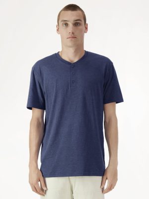 American Apparel CVC Unisex Henley T-shirt Heather Indigo