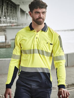 Mens Hi Vis Flux Segmented Tape Long Sleeve Polo